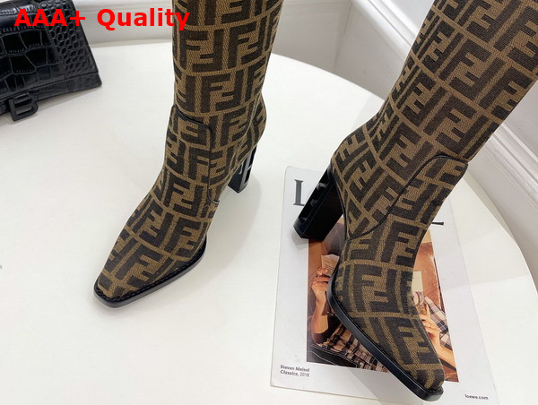 Fendi Cut High Heeled Boots in Brown FF Fabric Replica