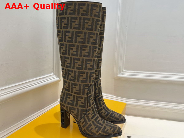 Fendi Cut High Heeled Boots in Brown FF Fabric Replica