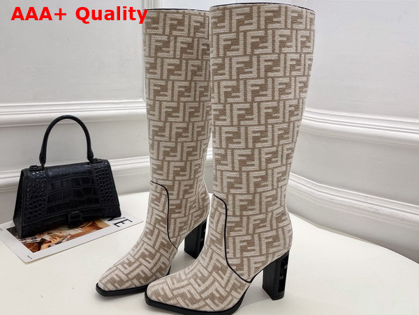 Fendi Cut High Heeled Dove Gray FF Chenille Boots Replica