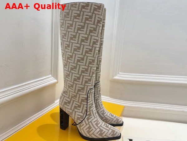 Fendi Cut High Heeled Dove Gray FF Chenille Boots Replica