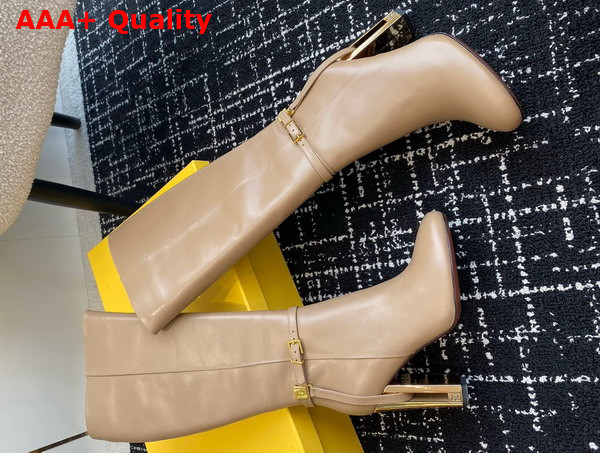 Fendi Delfina Beige Leather High Heeled Boots Replica