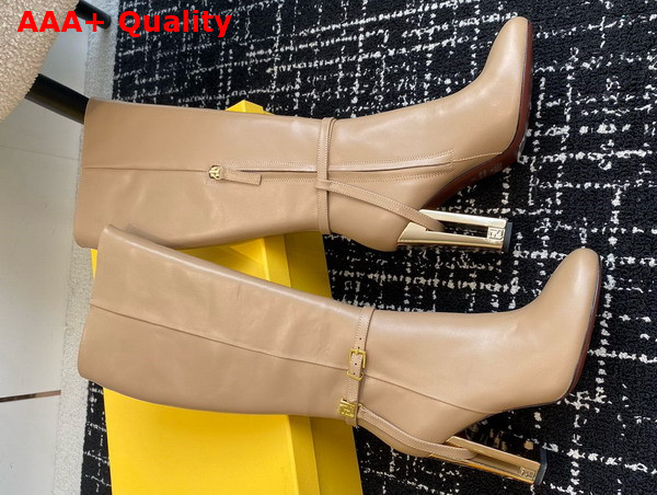 Fendi Delfina Beige Leather High Heeled Boots Replica