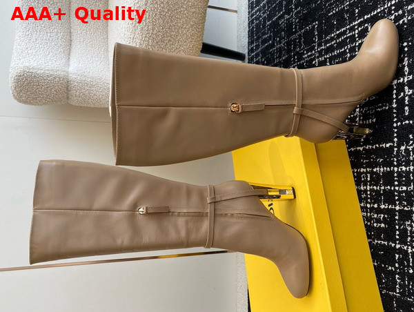 Fendi Delfina Beige Leather High Heeled Boots Replica