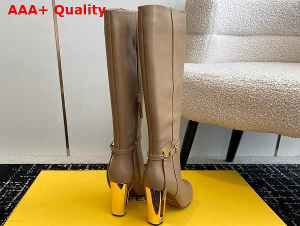 Fendi Delfina Beige Leather High Heeled Boots Replica