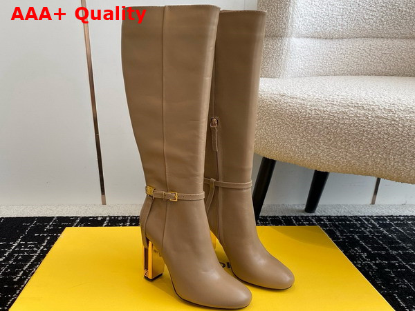 Fendi Delfina Beige Leather High Heeled Boots Replica