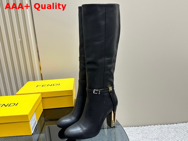 Fendi Delfina Black Leather High Heeled Boots Replica