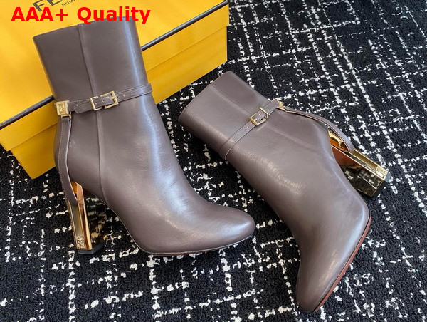 Fendi Delfina Brown Leather High Heeled Ankle Boots Replica