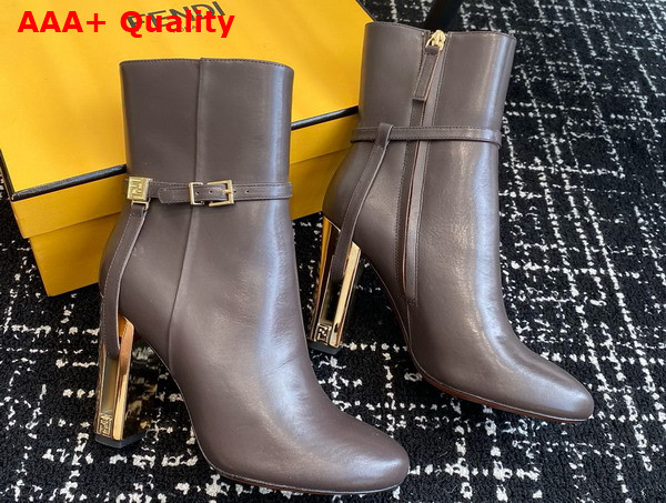 Fendi Delfina Brown Leather High Heeled Ankle Boots Replica