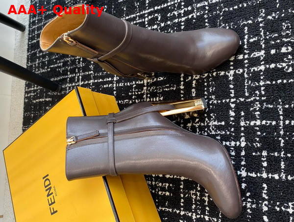 Fendi Delfina Brown Leather High Heeled Ankle Boots Replica