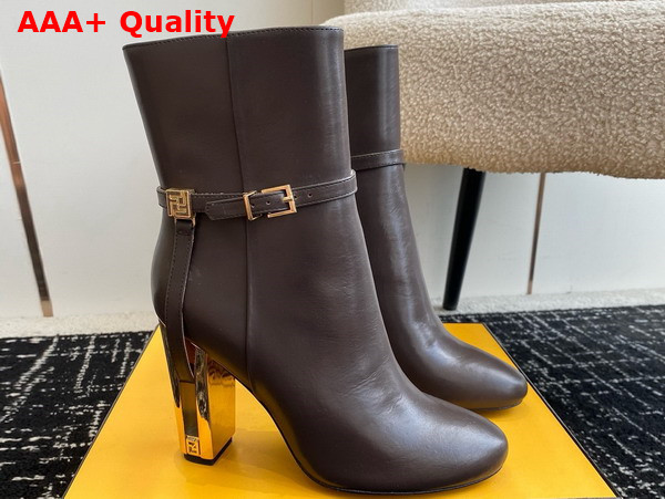 Fendi Delfina Brown Leather High Heeled Ankle Boots Replica