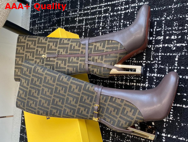 Fendi Delfina Brown Leather and FF Fabric High Heeled Boots Replica