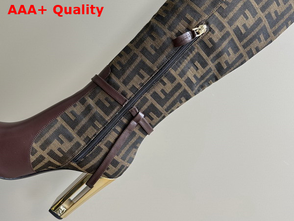 Fendi Delfina High Heeled Boots in Brown FF Jacquard Nylon and Leather Replica