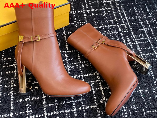 Fendi Delfina Tan Leather High Heeled Ankle Boots Replica