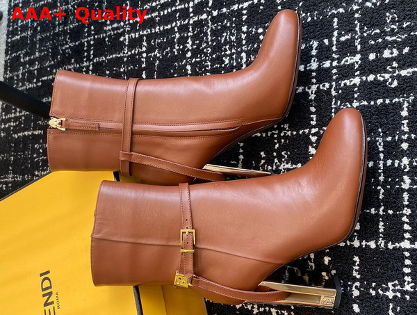 Fendi Delfina Tan Leather High Heeled Ankle Boots Replica