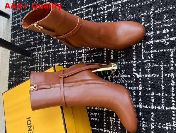 Fendi Delfina Tan Leather High Heeled Ankle Boots Replica