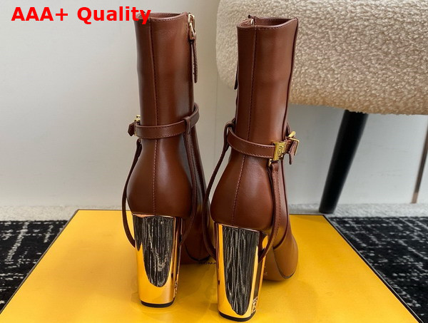 Fendi Delfina Tan Leather High Heeled Ankle Boots Replica