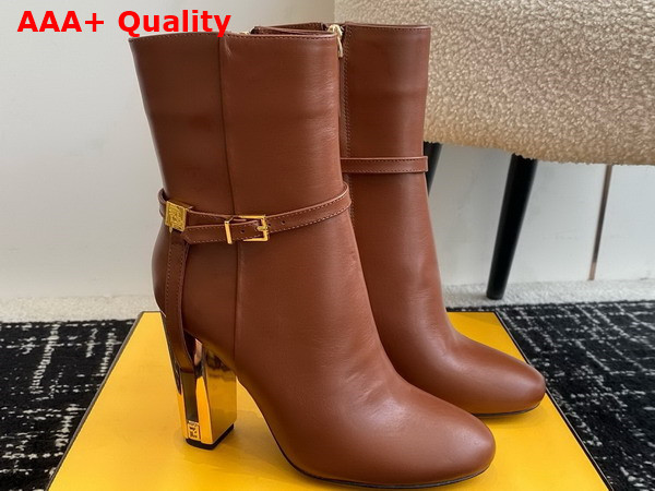 Fendi Delfina Tan Leather High Heeled Ankle Boots Replica