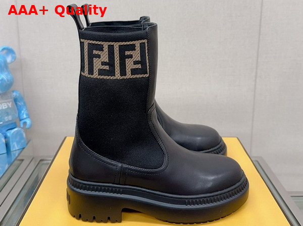 Fendi Domino Biker Boots in Black Leather and Fabric Replica