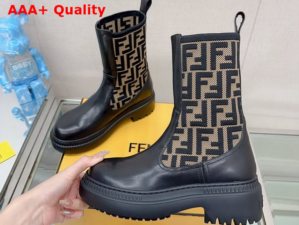 Fendi Domino Biker Boots in Brown FF Jacquard Canvas and Leather Replica