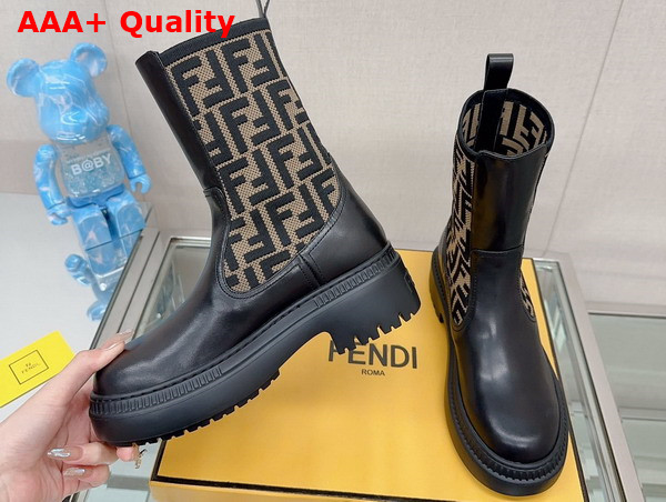 Fendi Domino Biker Boots in Brown FF Jacquard Canvas and Leather Replica