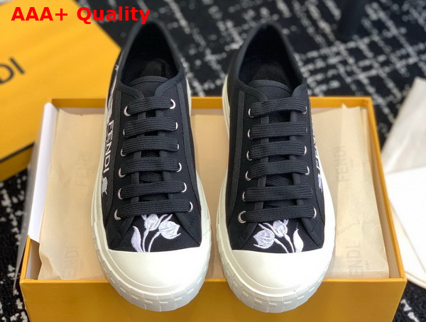 Fendi Domino Black Canvas Low Tops Replica