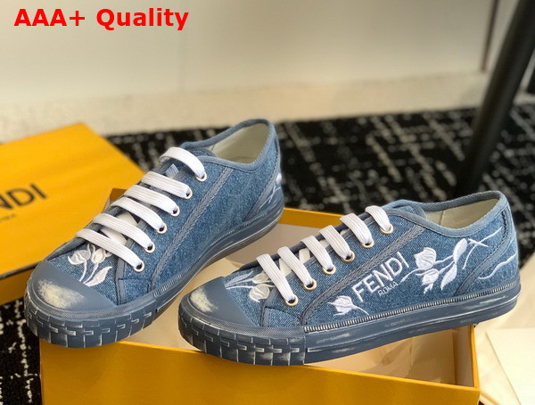 Fendi Domino Light Blue Denim Low Tops Replica