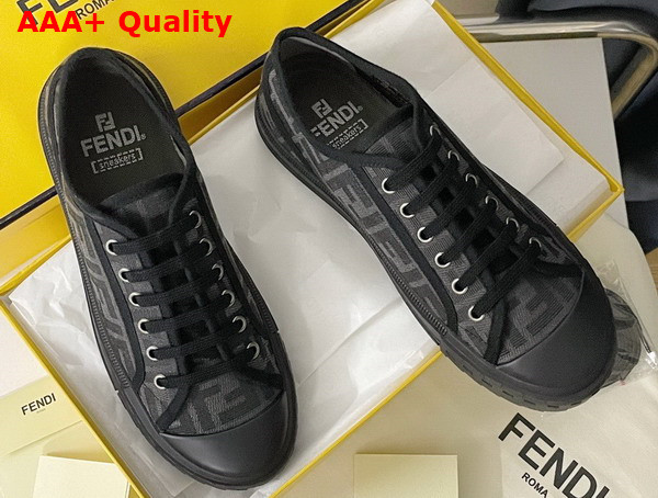 Fendi Domino Sneakers in Black Fabric with Jacquard FF Motif Replica