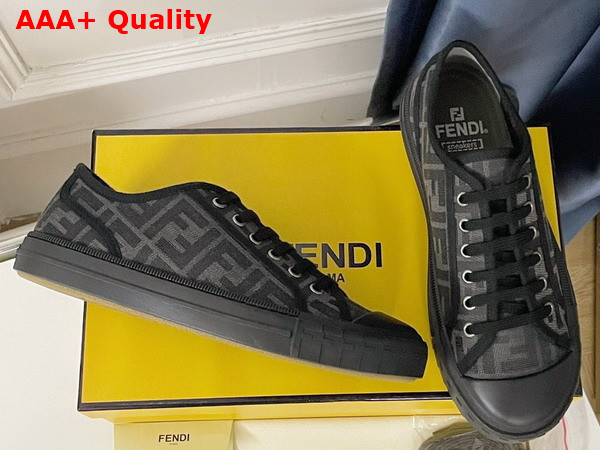 Fendi Domino Sneakers in Black Fabric with Jacquard FF Motif Replica