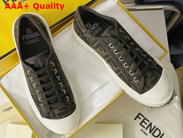 Fendi Domino Sneakers in Brown Fabric with Jacquard FF Motif Replica