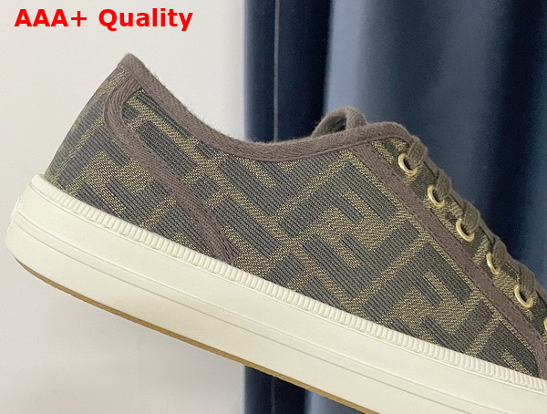 Fendi Domino Sneakers in Brown Fabric with Jacquard FF Motif Replica