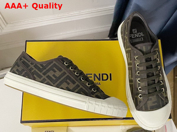 Fendi Domino Sneakers in Brown Fabric with Jacquard FF Motif Replica