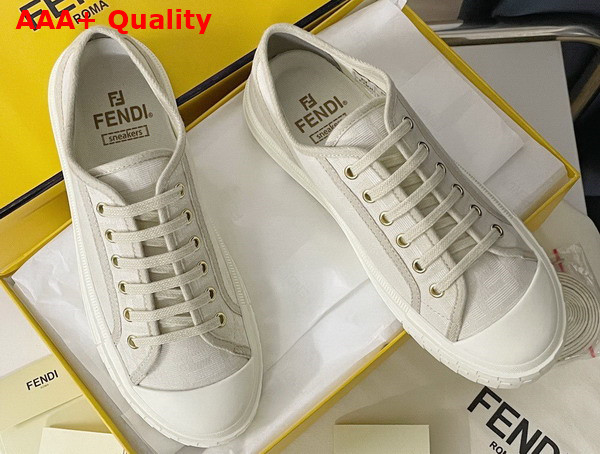 Fendi Domino Sneakers in White Fabric with Jacquard FF Motif Replica