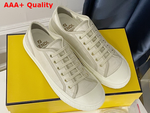 Fendi Domino Sneakers in White Fabric with Jacquard FF Motif Replica