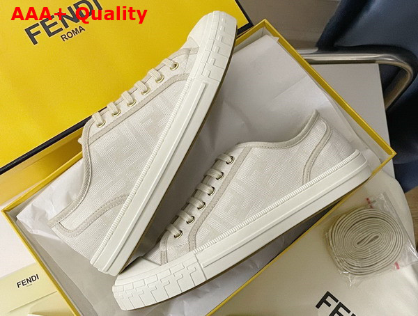 Fendi Domino Sneakers in White Fabric with Jacquard FF Motif Replica