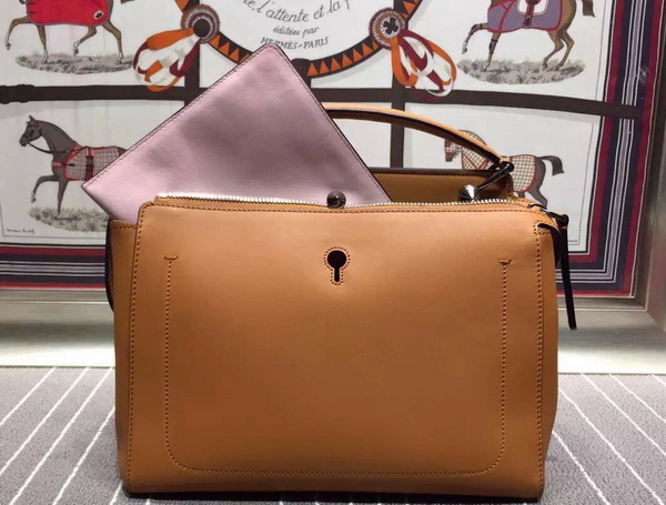 Fendi Dotcom Brown Leather Handbag With Pink Clutch for Sale