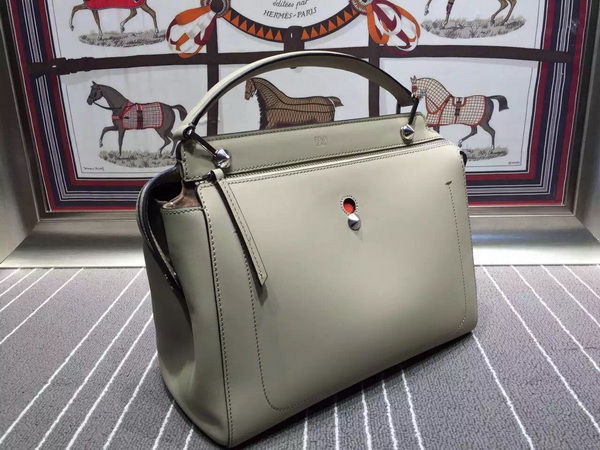 Fendi Dotcom Dove Grey Leather Handbag With Orange Clutch for Sale