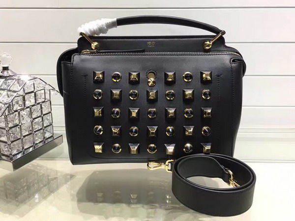 Fendi Dotcom Gold Edition Black Leather Handbag and Clutch Bag for Sale