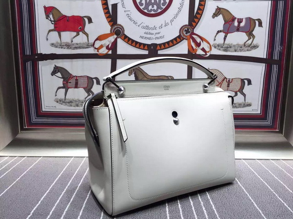 Fendi Dotcom Milk White Leather Handbag With Black Clutch for Sale