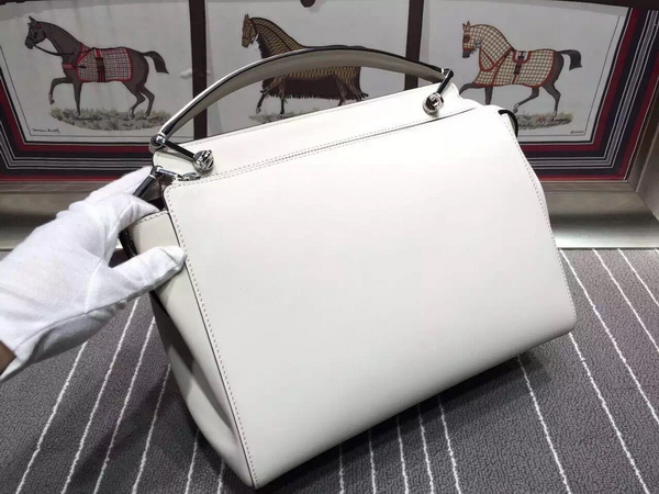 Fendi Dotcom Milk White Leather Handbag With Black Clutch for Sale