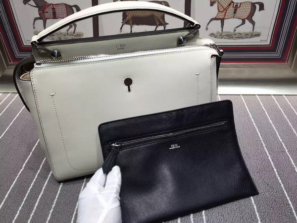 Fendi Dotcom Milk White Leather Handbag With Black Clutch for Sale