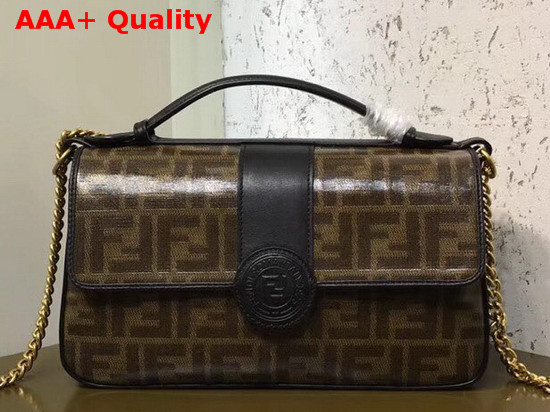 Fendi Double F Black Leather and Glazed Fabric Replica