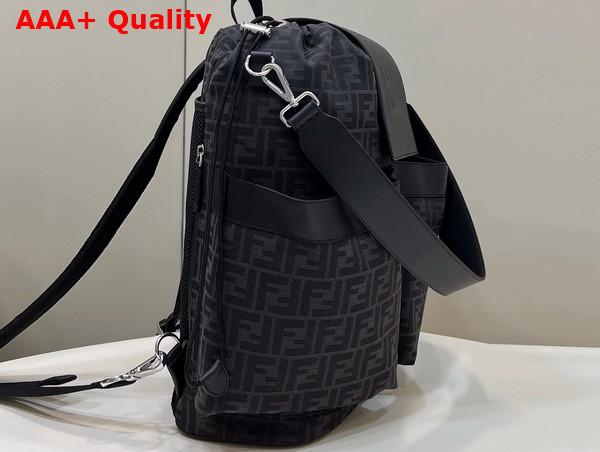 Fendi Drawstring Backpack in Black FF Jacquard Fabric Replica