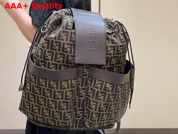 Fendi Drawstring Backpack in Brown FF Jacquard Fabric Replica