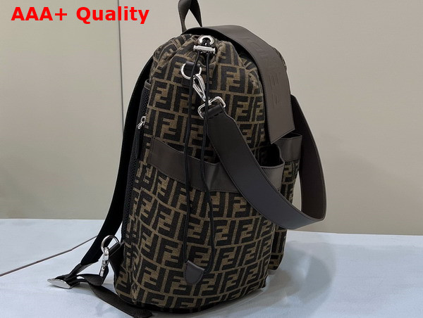 Fendi Drawstring Backpack in Brown FF Jacquard Fabric Replica