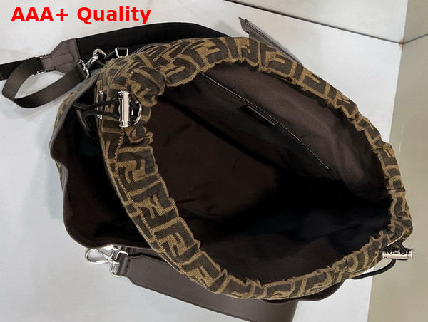 Fendi Drawstring Backpack in Brown FF Jacquard Fabric Replica