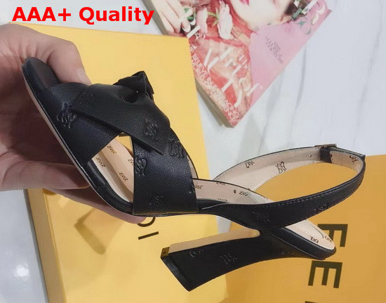 Fendi FFreedom Slingback Sandals with Wide Band Decorated with Maxi Bow in Black Calf Leather Replica