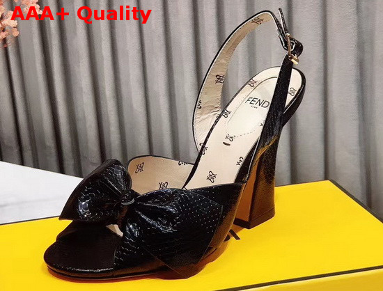 Fendi FFreedom Slingback Sandals with Wide Band Decorated with Maxi Bow in Black Snake Print Leahter Replica