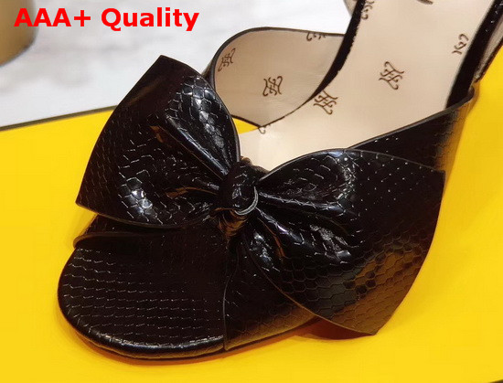 Fendi FFreedom Slingback Sandals with Wide Band Decorated with Maxi Bow in Black Snake Print Leahter Replica