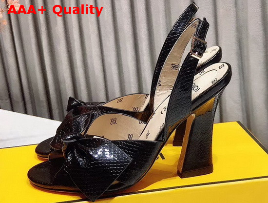 Fendi FFreedom Slingback Sandals with Wide Band Decorated with Maxi Bow in Black Snake Print Leahter Replica