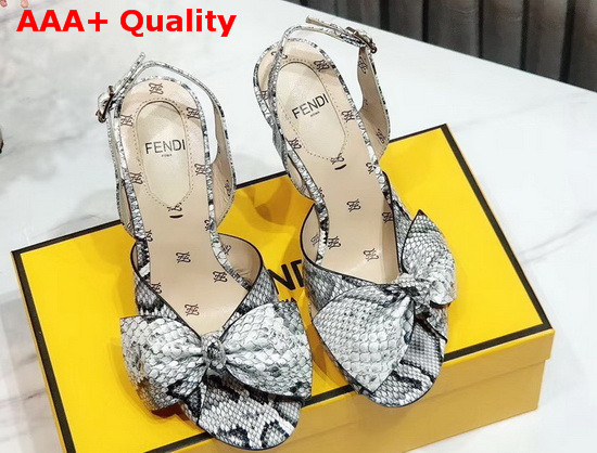 Fendi FFreedom Slingback Sandals with Wide Band Decorated with Maxi Bow in Grey Snake Print Calf Leather Replica